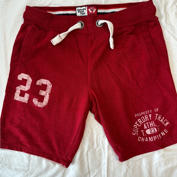 Superdry Burgundy Athletic Shorts with White Accents - Picture 1 of 9